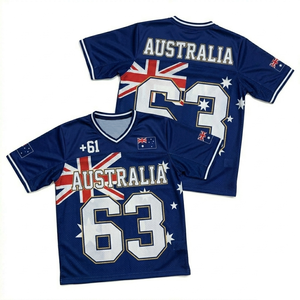 Maillot de football australien pour adulte, coupe classique, unisexe, blanc et bleu, 100% polyester, maille respirante, manches courtes, col en V, été - Product Image 1