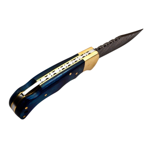 Cuchillos Plegables Hechos a Mano con Acero de Damasco, Mango de Madera Azul y Bolster de Latón, para Caza, Camping y Uso al Aire Libre - Product Image 5