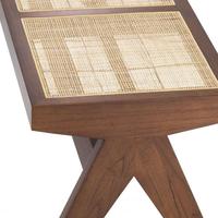 Banc en teck moderne avec plateau en rotin tressé, design mid-century, meubles pour chambre et salon, pieds en X stables, décoration intérieure, modèle ZKA03