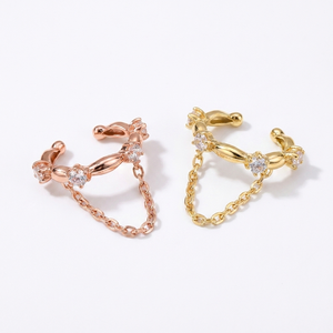 14K Gold <b>Cuff</b> <b>Earrings</b> with Round Brilliant Cut Diamond Minimalist Dainty Design for Cartilage Piercing (Helix) - Product Image 2