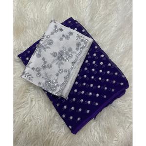 ATTRACTIVE VISCOSE GEORGETTE SILVER JACQUARD BUTTI WORK <b>SAREE</b> WITH UNSTITCHED BLOUSE <b>PURPLE</b> - Product Image 1