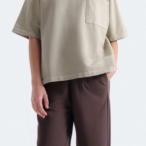 เสื้อยืดคอกลมสีเบจสำหรับผู้หญิง ผ้าฝ้าย 100% ทรงปกติ แขนสั้น สไตล์ลำลอง มีกระเป๋า ใส่ได้ทุกฤดู ระบายอากาศได้ดี เป็นมิตรกับสิ่งแวดล้อม แห้งเร็ว - Product Image 6
