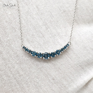 Natural London Blue Topaz <b>Statement</b> <b>Necklace</b> 14K Solid White Gold & 1.19CTW Gemstone <b>Necklace</b> Wedding Jewelry Wholesaler India - Product Image 5