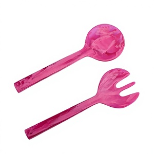 salad tools Resin Salad Server <b>Set</b> Glossy Finished For Home Hotel Kitchenware <b>Marble</b> Texture Resin Salad Spoons - Product Image 5