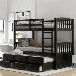 Espresso Wood Bunk Bed with Trundle and Drawers Kids & Teen Storage Solution - Product Image 6