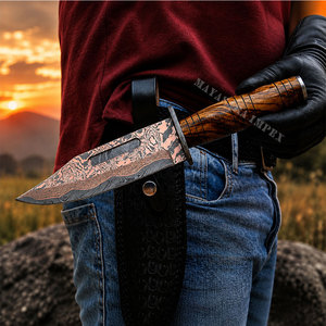 Couteau de chasse artisanal en cuivre damas avec manche en bois de burl exotique, lame fixe, couteau de survie pour le camping, OEM personnalisé - Product Image 3