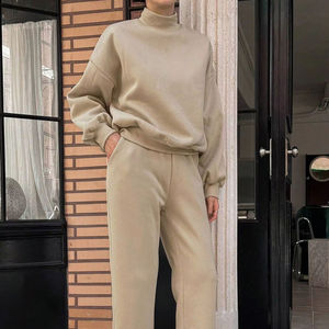 Conjunto Deportivo Extra Grande Personalizado para Mujer, Sudadera de Cuello Redondo, Pantalones de Pierna Recta, Mezcla de Algodón, Ropa Casual, Proveedor OEM - Product Image 2