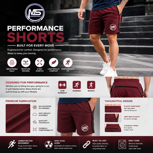 Shorts Bermuda pour homme en tissu écologique bordeaux uni, à séchage rapide, avec taille élastique, vêtements de sport décontractés - Product Image 5