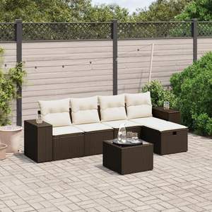 Conjunto de sofás de jardín grandes y modulares de ratán sintético marrón - Product Image 1