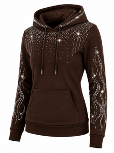 Sweat-shirt à capuche décontracté pour femme, en molleton 100% coton, avec paillettes, cristaux et strass, streetwear, écologique, manches longues - Product Image 5