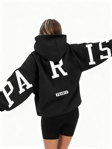 Sweat-shirt à capuche décontracté d'hiver, manches longues, style pull, tissu tricoté, bouton, logo personnalisé, service OEM, 100% polyester - Product Image 3