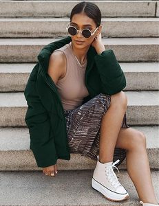 Women's Lightweight <b>Packable</b> Hooded Winter Quilted Puffer <b>Jacket</b> Detachable Sleeves Hat Zipper Closure Water Resistant Wool - Product Image 5