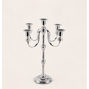 Candelabro de Metal Plateado Vintage de 3 y 5 Brazos, Centro de Mesa de Aluminio Pulido, Portavelas de Lujo para Decoración de Mesa de Boda o Eventos - Product Image 1