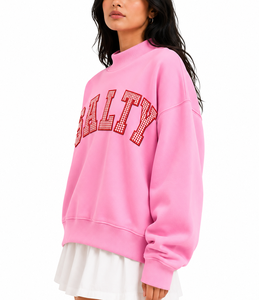 Suéter de cuello alto para mujer al por mayor, 100% algodón, oversize, con aplique de letras personalizado, mangas caídas y logotipo frontal - Product Image 4
