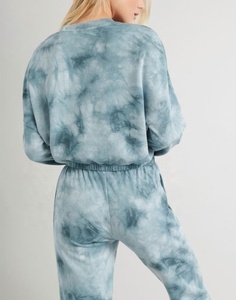 Wholesale women's <b>long</b> sleeve elastic hem crop top with <b>matching</b> joggers trousers - Product Image 4