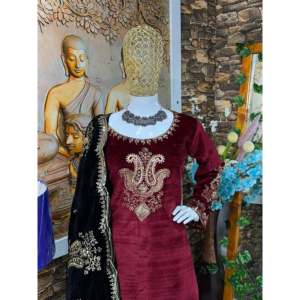 Ensemble haut, bas et dupatta en velours magnifique, taille XL, pour un look de soirée - Product Image 2
