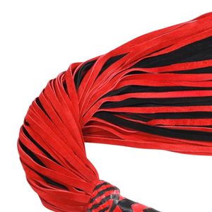 Red And Black PU Leather Flogger Whip With Wide Falls And Braided Handle - Product Image 6
