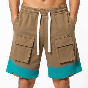 2026 High Quality Men's Streetwear Gradient <b>Cargo</b> Shorts Loose Fit Cotton Jersey Multi Pocket Drawstring Elastic Waist Shorts - Product Image 1
