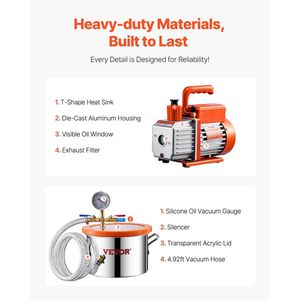 Camera a Vuoto Monostadio da 1,5 Galloni con Pompa da 3,5 CFM, Kit con Vaso a Pressione in Acciaio Inossidabile per Degassaggio, Durevole ed Efficiente - Product Image 6