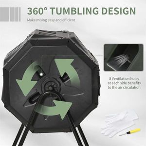 162L Black Outdoor Tumbling Drum Compound Fertilizer Compost Aerator - Product Image 4