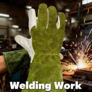 Guantes de seguridad, guantes de trabajo resistentes a cortes, guantes de cuero de vaca - Product Image 5