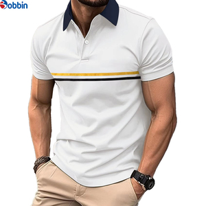 Polo de Manga Corta para Hombre de Alta Calidad, a Rayas, Informal, Transpirable, Ropa Deportiva, Suministro de Fábrica, Estampado Sólido, Ropa Casual - Product Image 1