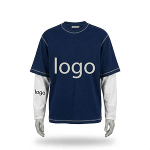Camiseta de hombre extragrande con capas, logotipo personalizado, 100% algodón, doble manga, estilo urbano, OEM, venta al por mayor, informal, 2 en 1 - Product Image 4
