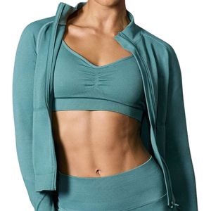 Dark Mint Full <b>Zip</b> <b>Women</b> Performance Jacket Long Sleeve Activewear <b>Top</b> Slim Fit Training Layer Running Fitness Wear - Product Image 4