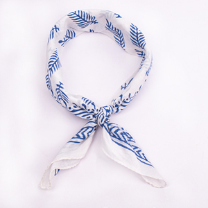 Pañuelo Cuadrado Ligero de Algodón Floral Estampado a Bloques para Unisex, Casual, Transpirable, para Verano - Product Image 1