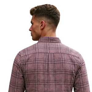 Chemise en flanelle à carreaux mauve poussiéreux pour homme, manches longues, boutonnée, décontractée, en tissu brossé doux, style streetwear, vente en gros - Product Image 4