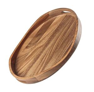 Plateau de service ovale en bois massif avec poignée, grain de bois naturel, plateau alimentaire sûr pour la maison, la cuisine, le restaurant, la vaisselle d'hôtel - Product Image 1