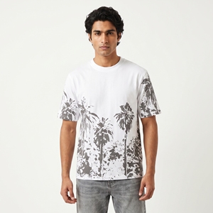 Camiseta de Hombre con Estampado de Palmeras, Blanca, Informal, Veraniega, Gráfica, de Manga Corta, de Algodón, para Vacaciones en la Playa, Moda Urbana - Product Image 1