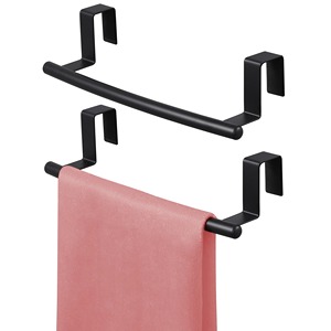 Minimalist Black Metal Towel Rack <b>Over</b> <b>Door</b> <b>Hook</b> Type Storage Holder for Bathroom Single Tier Durable Design - Product Image 3