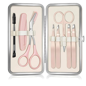 Set de manicura de acero inoxidable para cuidado personal con cortaúñas, tijeras, pinzas, depiladora de cejas y estuche de viaje. - Product Image 1