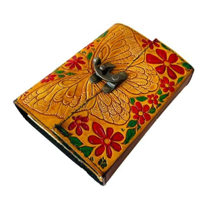 Diario de Cuero con Grabado de Mariposas, Libro Vintage Colorido, Papel Genuino con Borde Rústico, Clásico, Religioso, Hecho a Mano, 7x5 - Product Image 3