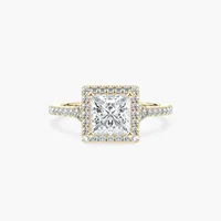 Bague de fiançailles Charlotte avec halo de diamants taille princesse d'un carat et demi, élégante, classique, bijoux féminins intemporels et raffinés