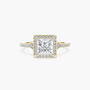 Bague de fiançailles Charlotte avec halo de diamants taille princesse d'un carat et demi, élégante, classique, bijoux féminins intemporels et raffinés - Product Image 5