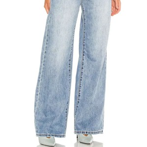 Pantalones vaqueros de mujer de pierna ancha, corte holgado, lisos, de invierno, tejidos, de cintura media, con lavado efecto nieve, al por mayor, al mejor precio - Product Image 5