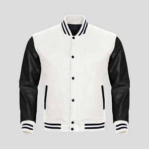 Men's College Letterman Varsity <b>Jacket</b> with Stand Collar Genuine Wool Body and <b>Leather</b> Arms Stylish Letterman Coat - Product Image 6