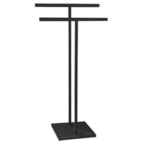 Porte-serviettes moderne autoportant en métal noir à 2 barres, support pour lingettes humides, pour hôtels et appartements, double porte-serviettes pour utilisation au sol - Product Image 1