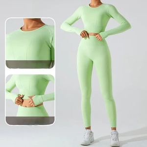 Conjunto Deportivo de Dos Piezas para Mujer, Top de Manga Larga para Fitness, Leggings de Cintura Alta para Yoga, Conjuntos Deportivos para Mujer - Product Image 2