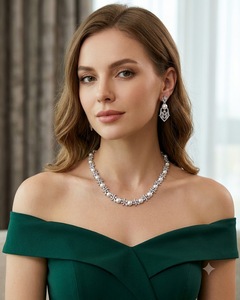 <b>Pearl</b> Studded American Diamond Collar <b>Necklace</b> <b>Set</b> With Earrings Marquise Cut Stone Sparkling AD Jewelry <b>Set</b> For Party Wholesale - Product Image 5