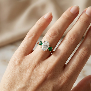 แหวนเพชรทรงรี 1.5 กะรัต รับรองโดย IGI เพชรเพาะเลี้ยงแบบสามเม็ด แหวนหมั้นทองคำแท้ 9k แหวนเพชรสำหรับผู้หญิง เครื่องประดับชั้นดี - Product Image 2