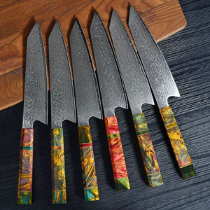 Cuchillo de Chef de Acero de Damasco Hecho a Mano con Revestimiento Antiadherente de Resina, Hoja de 7 Pulgadas, Apto para Lavavajillas, para Cortar Frutas y Verduras - Product Image 4