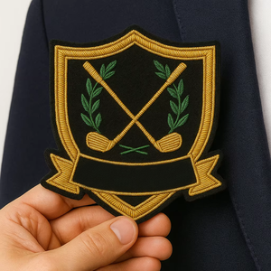 Badges personnalisés brodés à la main en fil d'or de luxe, écologiques et sans nickel, pour blazers, casquettes, uniformes, avec épingle de sûreté pour événements - Product Image 5
