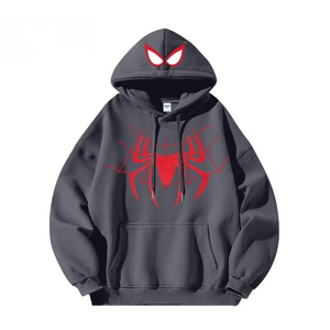 Sudadera con Capucha Extra Grande para Hombre, Estampado de Araña Color Granate, Algodón French Terry, Estilo Casual Otoñal, Corte Regular, Manga Larga - Product Image 3