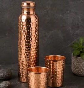 00% Pure Copper Anti-Corrosion Water <b>Bottle</b> Black With Orange Oriental Pattern Portable Travel Drinkware Lids Included - Product Image 2