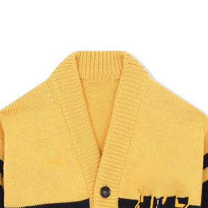 Yellow Black Knitted <b>Cardigan</b> Women Preppy Style V Neck Long Sleeve Embroidery Letter Pattern Full Sleeve Regular Length - Product Image 2