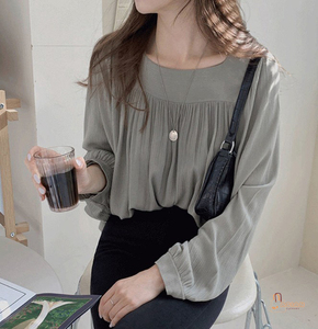 Blouse pull-over élégante et simple à manches longues et col carré en dentelle coréenne vintage pour femme – Vente en gros - Product Image 1
