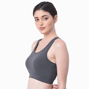 Sujetador deportivo gris para mujer con espalda cruzada, cuello redondo, alta sujeción, para yoga, transpirable y de ajuste perfecto - Product Image 3